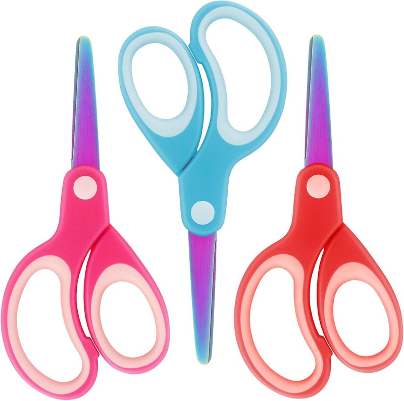 Asdirne Left Handed Kids Scissors, Safety Children Titanium Coating Scissors, Craft Scissors with Blunt Tip Stainless Steel Blades and Soft Grip, Great for Home and School,13.5cm, 3 Pack - Image 1